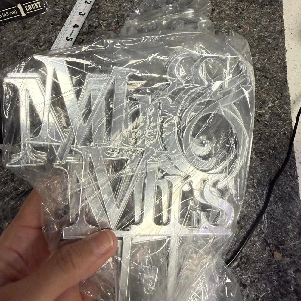 Silver Acrylic Mr & Mrs Wedding Cake Topper Anniversary Party Decoration